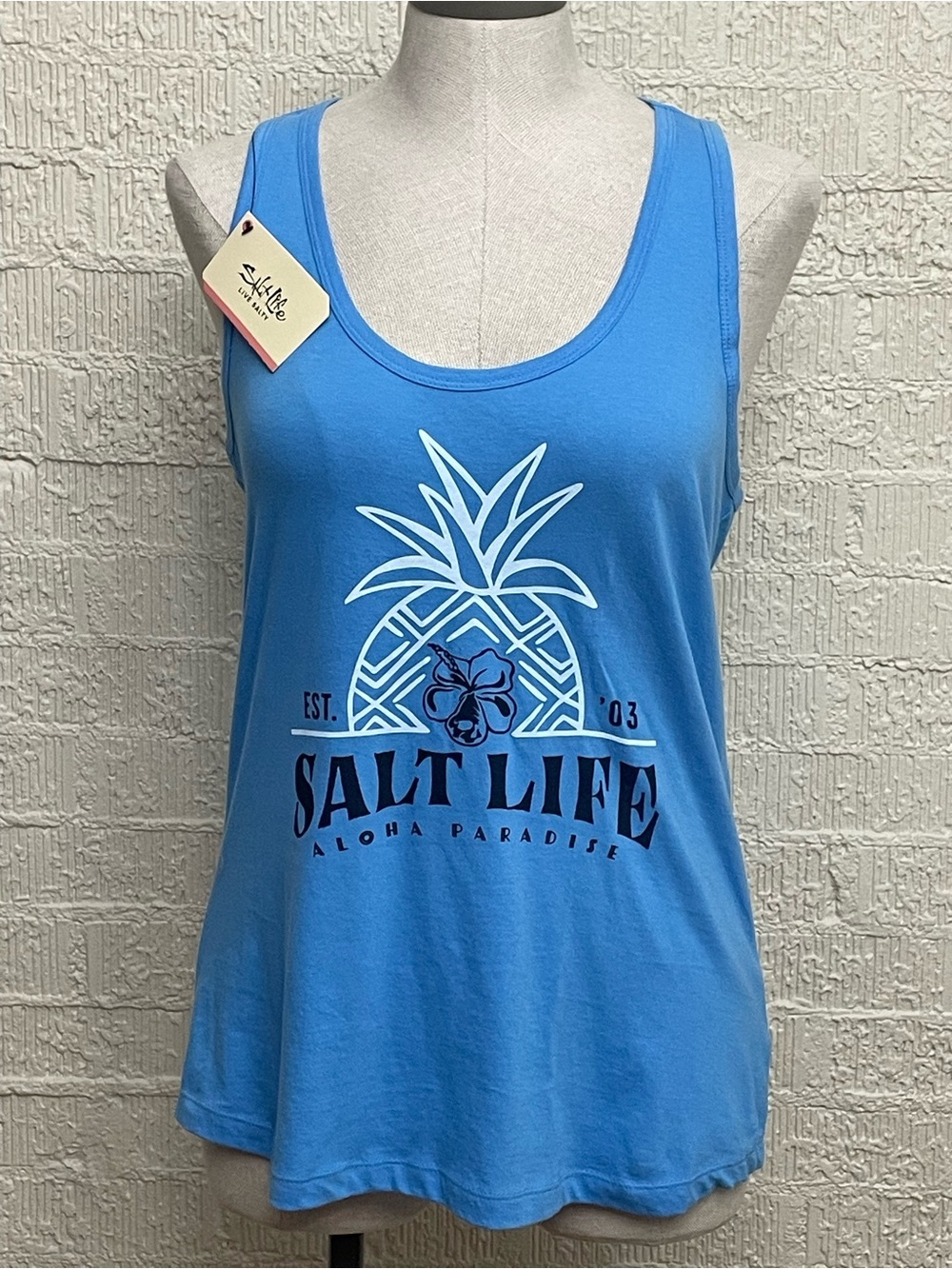 Salt Life Blue Pineapple Logo Scoop Neck Tank “Aloha Paradise”